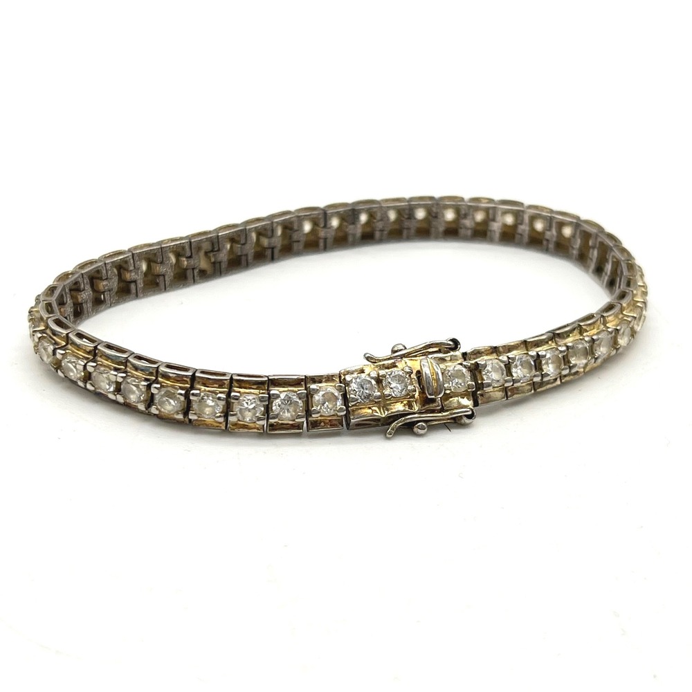 Vintage Sterling Silver 925 Gold Vermeil‎ Cubic Zirconia Tennis Bracelet 7in 15g